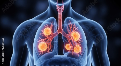 3D Illustration of Lungs Affected by Cancerous Tumors.
