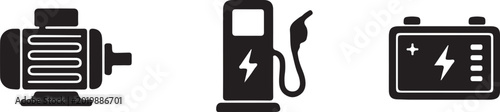 Foto Black electric vehicle icons with lightning bolt