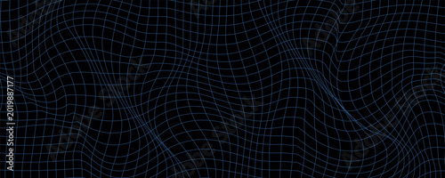 Abstract Warped Wireframe Mesh Grid. Curved Surface Background. Technology Grid Pattern. Distorted Mesh Grid Waves isolated on White Background. Vector Illustration.