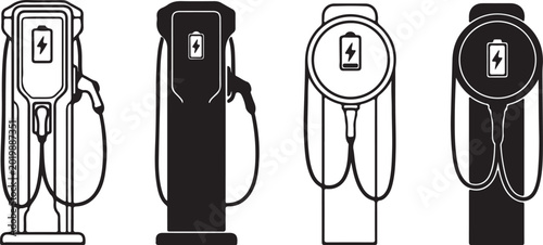 Quadro su tela Electric vehicle charger stations in black and white