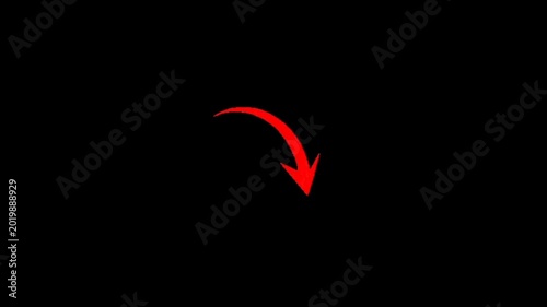 Red arrow pointing downwards in a curved motion on black
