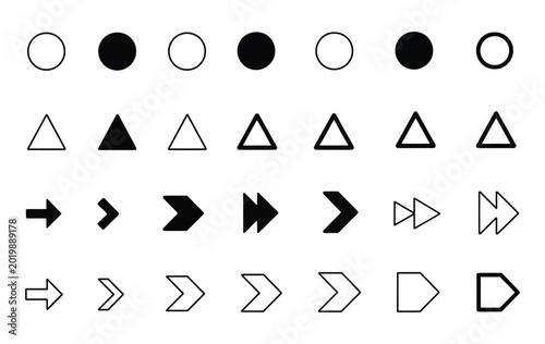 Arrow bullet point icon collection for presentations, clean vector flèche symbols for structured list design.