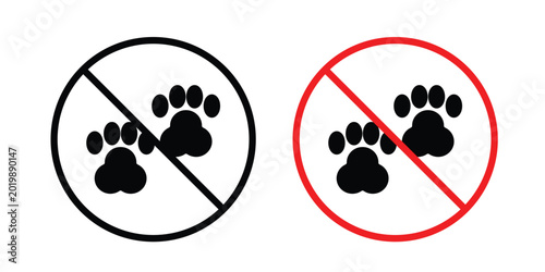 Schilderij op canvas Forbidden dog pet sign collection. Thin linear outline icon pack