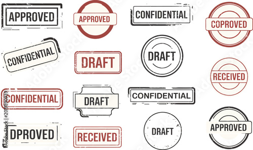 Foto Approved confidential draft received stamp set vector illustration with graphic