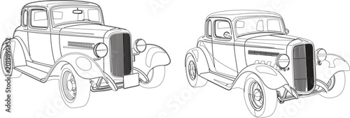 Konstfotografi Vintage classic car outline illustrations featuring retro automotive design and