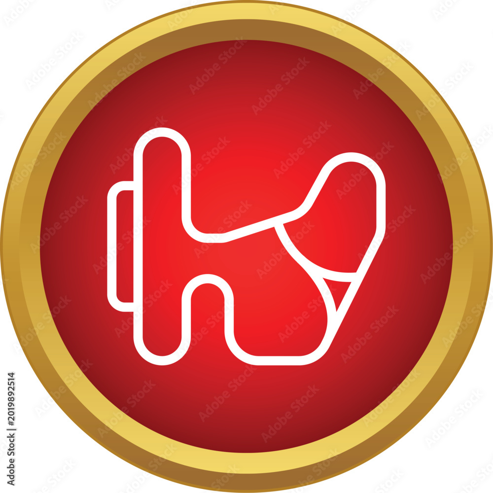 Fototapeta premium Outline of a motor racing circuit on a round red and gold button