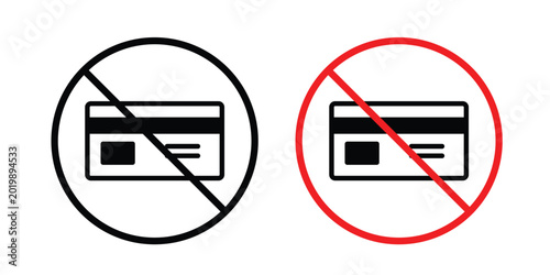 Obraz na płótnie No credit card sign collection. Thin linear outline icon pack
