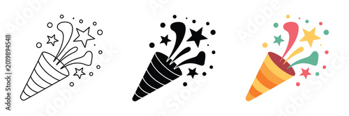 Foto Party popper explosion icon collection in flat design with confetti, firecracker, and celebration symbols for festive concepts