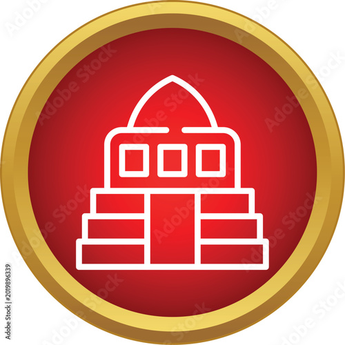 Foto Mausoleum building icon with a dome and stairs inside a red circle with a golden