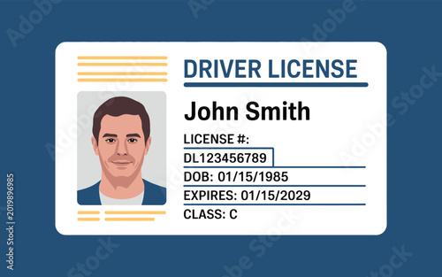 Quadro em tela Detailed driver license card with generic john smith personal information and ma