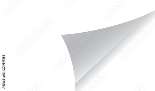 Realistic Gray Page Curl Corner Effect with Soft Shadow on Transparent Background, Modern Paper Peel Vector Element for Mockups and Graphic Design 
