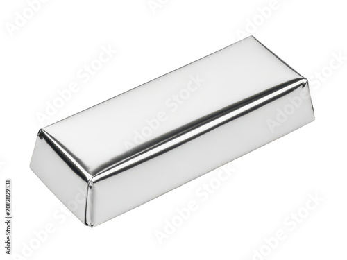 A shiny, rectangular aluminum foil box sitting on a white surface