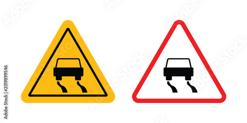 Bild auf Leinwand Slippery road sign collection. Thin linear outline icon pack