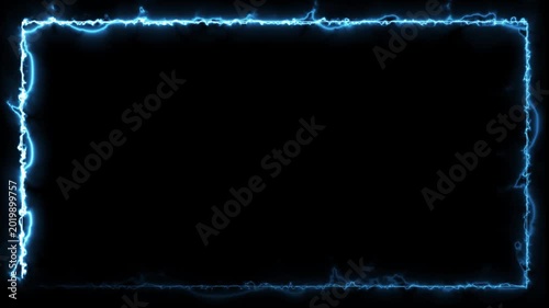 Abstract futuristic blue lightning frame seamless loop, dynamic electric rectangle motion background.