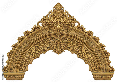 Intricate gold arch design with detailed floral and geometric patterns
