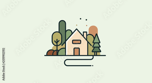 Fotografie Simple Line Drawing of a House.