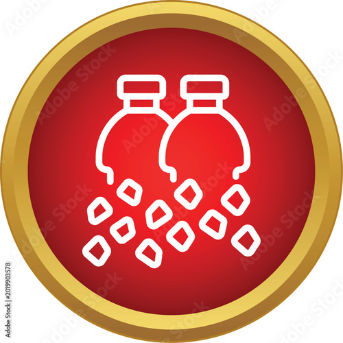 Plastic bottles icon converting into small particles for recycling