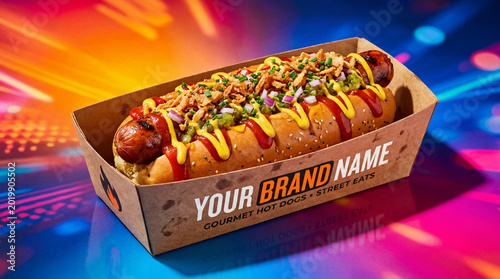 Gourmet Hot Dog on Vibrant Background