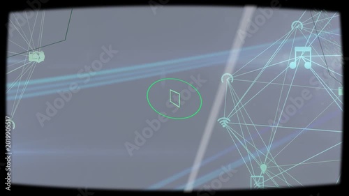 On HUD activation green reticle tracking rotating rectangle while debug panel showing WEAPON_SYS