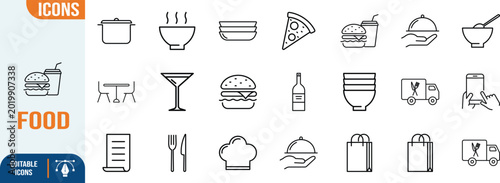 Obraz na płótnie Food restaurant cooking and delivery icons