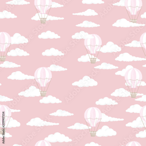 white cloud pink air baloon pattern