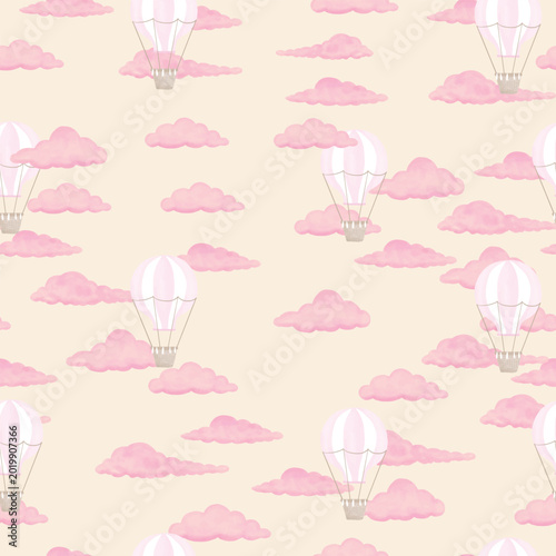 pink cloud pink air baloon pattern cream