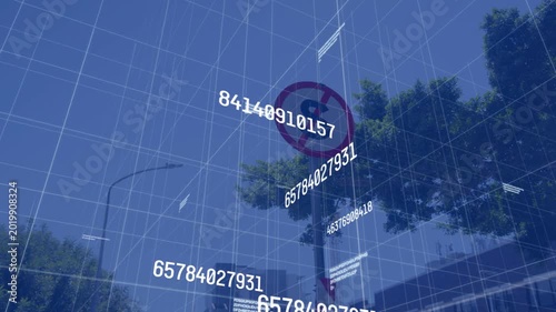 HUD overlay appearing on start, scanning prohibition sign with numeric grid, analyzing traffic