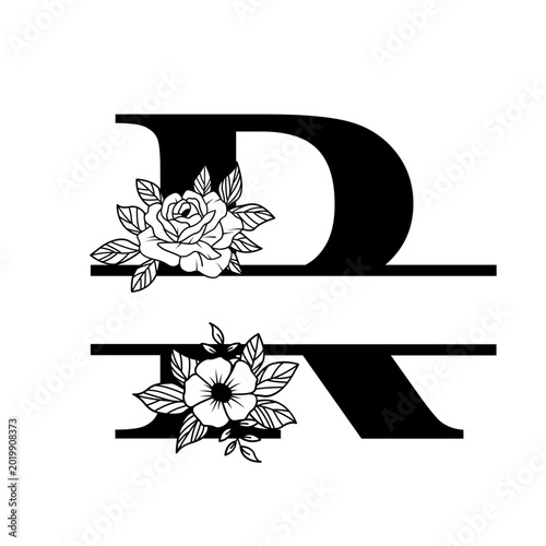 Letter R Floral Split Monogram SVG Rose Flower Initial Design for Cricut Silhouette Personalized Gifts