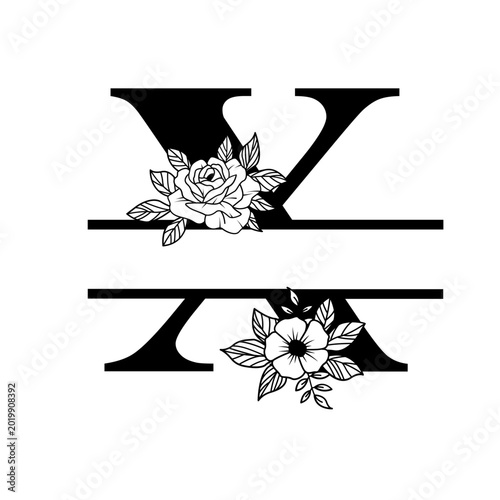 Letter X Floral Split Monogram SVG Rose Flower Initial Design for Cricut Silhouette Personalized Gifts