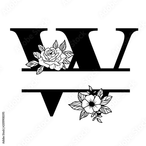 Letter W Bold Floral Split Monogram SVG Flower Initial for Cricut Silhouette Personalized Gifts