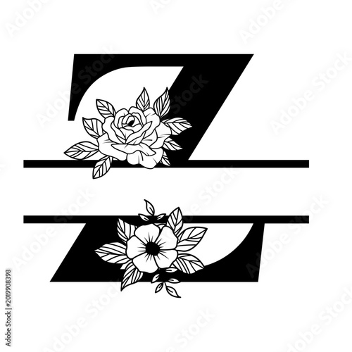 Letter Z Floral Split Monogram SVG Rose Flower Initial Design for Cricut Silhouette Personalized Gifts