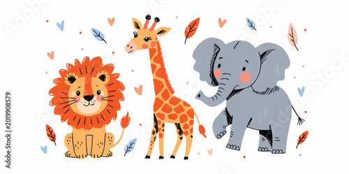 Photography Cute safari and zoo animals set with zebra, elephant, lion, tiger, giraffe and b