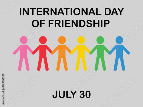 international day of friendship banner with colorful paper people holding hands