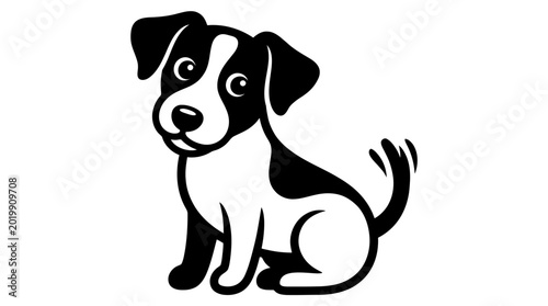 Cute cartoon dog sitting on white background