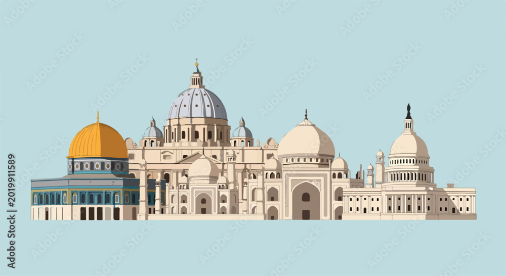 Obraz premium Illustrations of iconic domed buildings