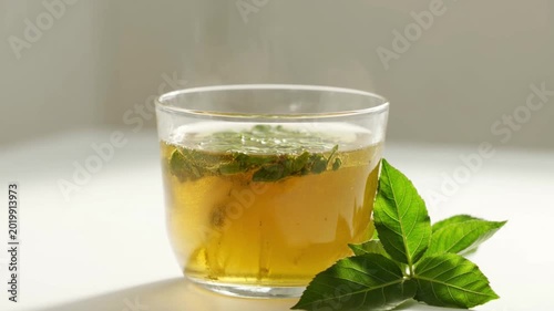 Warm Moringa Tea with Fresh Leaves