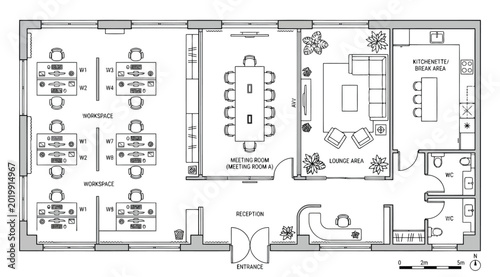 Cuadro en lienzo Professional office floor plan with meeting room and break area