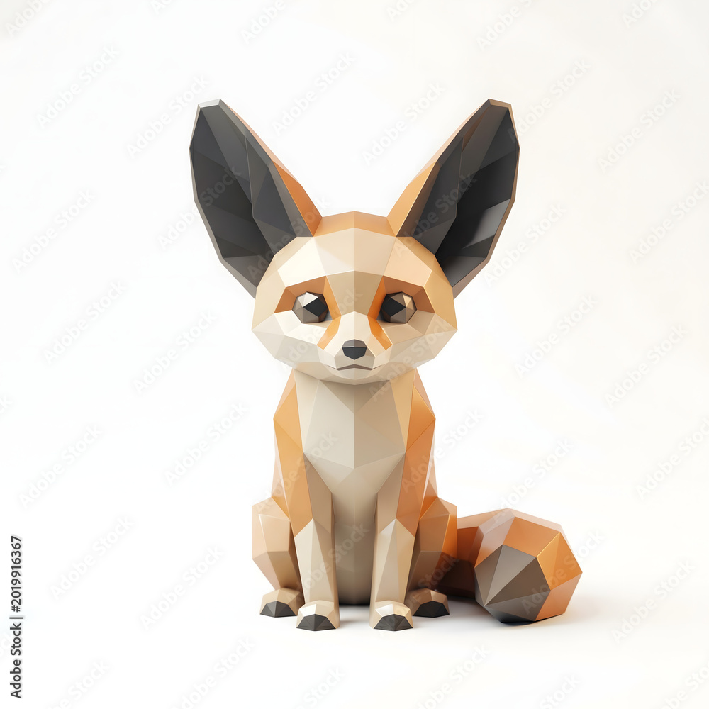 Naklejka premium geometric fennec fox low poly animal
