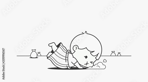 Schilderij op canvas Cartoon bear lying on ground sleeping.