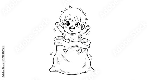 Quadro su tela Cartoon boy in a sack excited.