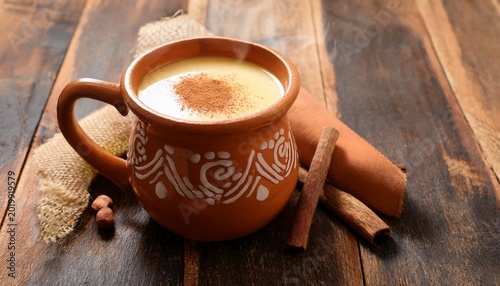atole a traditional hot mexican drink made from masa corn dough sweetened and flavored with cinnamon or chocolate