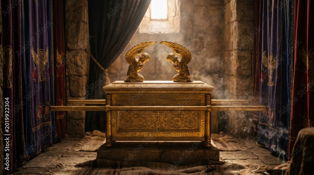 Obraz premium Biblical scene of the Ark of the Covenant resting inside the Holy of Holies.