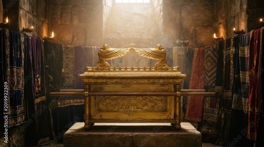 Obraz premium Biblical scene of the Ark of the Covenant resting inside the Holy of Holies.