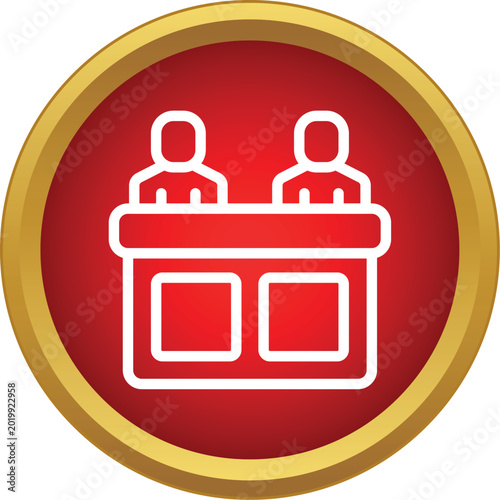 Canvastavla Jury box with two jurors in a red and gold circle icon