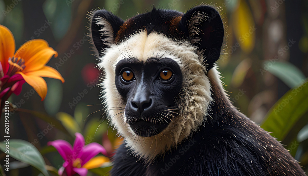 Fototapeta premium Lemur looking forward in tropical jungle