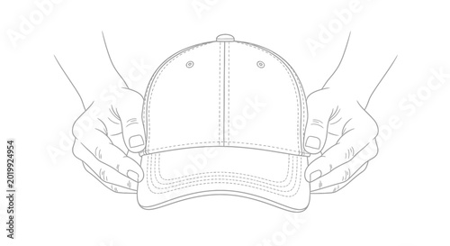 Fotografie Baseball cap held by hands line art silhouette high quality professional