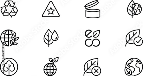 Photos Eco Friendly and Sustainable Lifestyle Line Icon Set Featuring Recycling Organic