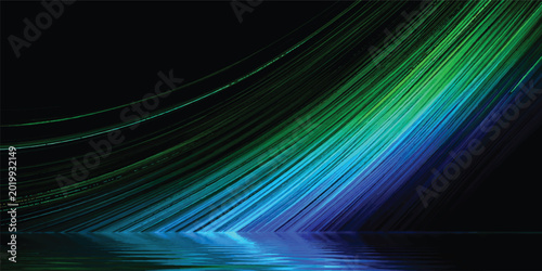 Konstfotografi Abstract colorful glowing lines wave through black space creating a vibrant digi