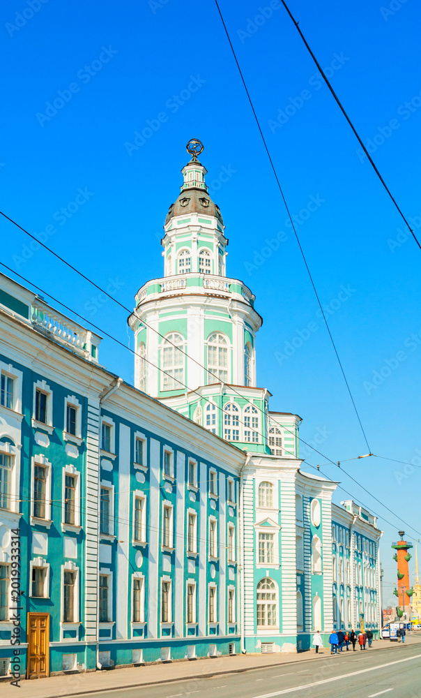 Fototapeta premium Kunstkamera building, University embankment in St Petersburg Russia. The Kunstkamera was the first museum in Russia