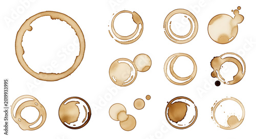 Coffee stains isolated on white background. Royalty high-quality free stock image of Coffee and Tea Stains Left by Cup Bottoms. Round coffee stain isolated, cafe stain fleck drink beverage